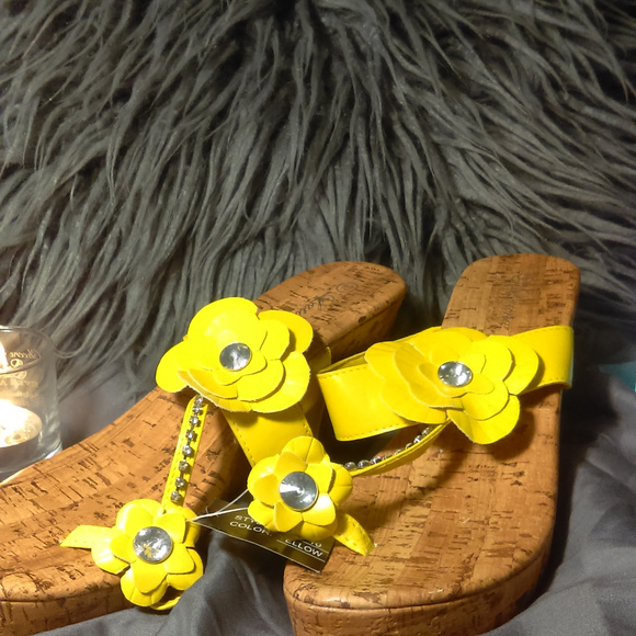 Latina Shoes - Latina yellow Jeweled Cork Wedge Size 10